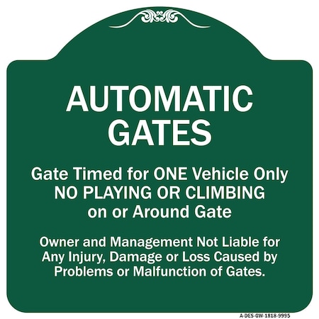Signmission Automatic Gates Gate Timed For One Vehicle Heavy-Gauge Aluminum Sign, 18" x 18", GW-1818-9995 A-DES-GW-1818-9995